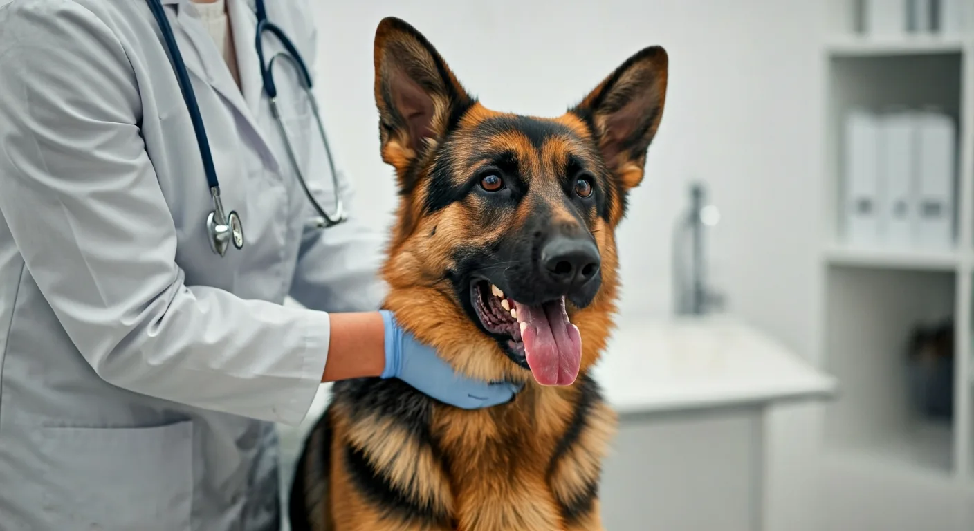 German Shepherd being examined by a veterinarian for health screening